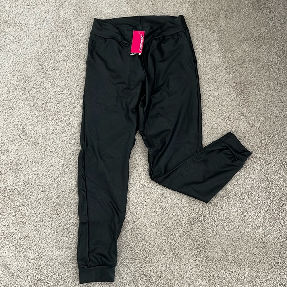 Black Faux leather Jogger by commando, size Medium
